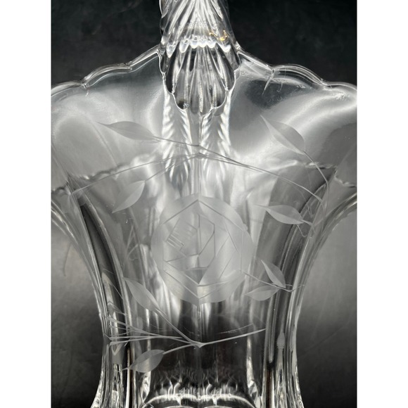 Vtg Duncan & Miller Crystal Bride Basket Handle Etched Rose Pattern 11.5" - Picture 9 of 9